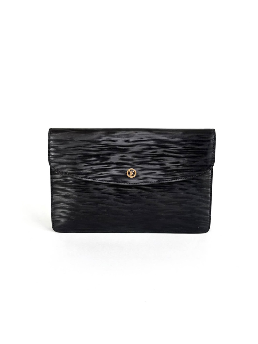 Louis Vuitton Black Epi Leather Envelope Clutch with Gold Hardware